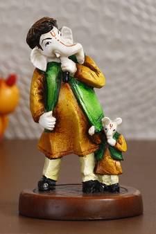 eCraftIndia Lord Ganesha Singing with Mushak Colorful Handcrafted DECORative Figurine