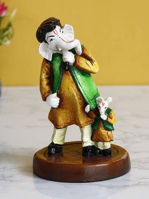 eCraftIndia Lord Ganesha Singing with Mushak Colorful Handcrafted DECORative Figurine 2