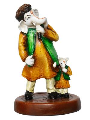 eCraftIndia Lord Ganesha Singing with Mushak Colorful Handcrafted DECORative Figurine 3