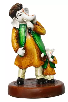 eCraftIndia Lord Ganesha Singing with Mushak Colorful Handcrafted DECORative Figurine