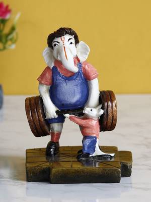 eCraftIndia Lord Ganesha Doing Weightlifting with Mushak Colorful Handcrafted DECORative Figurine 1