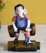 eCraftIndia Lord Ganesha Doing Weightlifting with Mushak Colorful Handcrafted DECORative Figurine