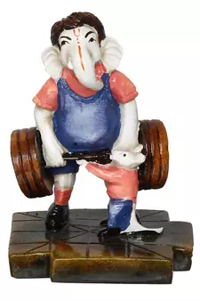 eCraftIndia Lord Ganesha Doing Weightlifting with Mushak Colorful Handcrafted DECORative Figurine