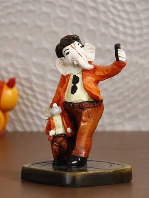 eCraftIndia Lord Ganesha Taking Selfie with Mushak Colorful Handcrafted DECORative Figurine 2