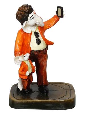 eCraftIndia Lord Ganesha Taking Selfie with Mushak Colorful Handcrafted DECORative Figurine 3