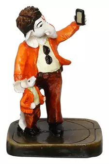 eCraftIndia Lord Ganesha Taking Selfie with Mushak Colorful Handcrafted DECORative Figurine