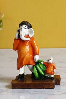 eCraftIndia Lord Ganesha Doing Shopping with Mushak Colorful Handcrafted DECORative Figurine