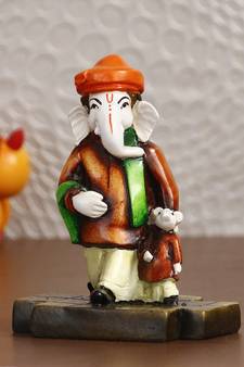 eCraftIndia Neta Lord Ganesha with Mushak Colorful Handcrafted DECORative Figurine