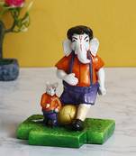 eCraftIndia Lord Ganesha Playing Football with Mushak Colorful Handcrafted DECORative Figurine