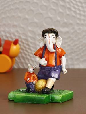 eCraftIndia Lord Ganesha Playing Football with Mushak Colorful Handcrafted DECORative Figurine 2