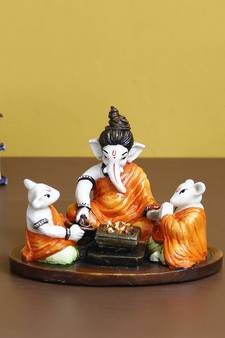 eCraftIndia Lord Ganesha Doing Havan with 2 Mushaks Colorful Handcrafted DECORative Figurine