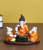 eCraftIndia Lord Ganesha Doing Havan with 2 Mushaks Colorful Handcrafted DECORative Figurine