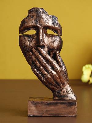 eCraftIndia Rustic Look Human Face with Hands on Mouth Handcrafted DECORative Showpiece 2