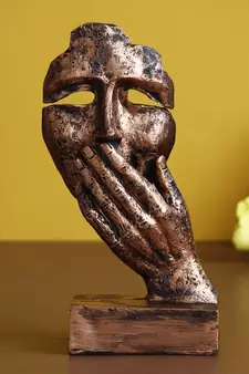 eCraftIndia Rustic Look Human Face with Hands on Mouth Handcrafted DECORative Showpiece