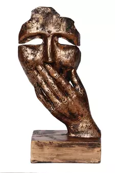 eCraftIndia Rustic Look Human Face with Hands on Mouth Handcrafted DECORative Showpiece