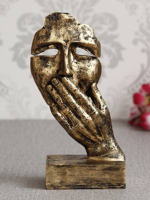 eCraftIndia Antique Look Human Face with Hands on Mouth Handcrafted DECORative Showpiece 1