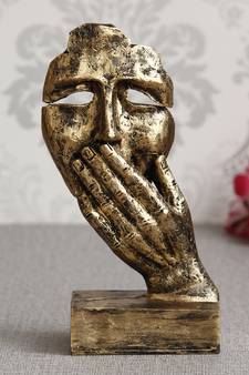 eCraftIndia Antique Look Human Face with Hands on Mouth Handcrafted DECORative Showpiece