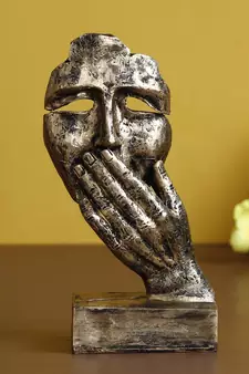 eCraftIndia Antique Look Human Face with Hands on Mouth Handcrafted DECORative Showpiece