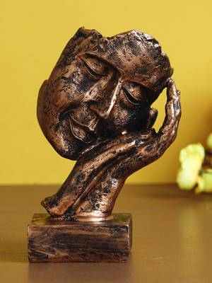 eCraftIndia Rustic Look Human Face Resting on Hands Handcrafted Polyresin Showpiece 2