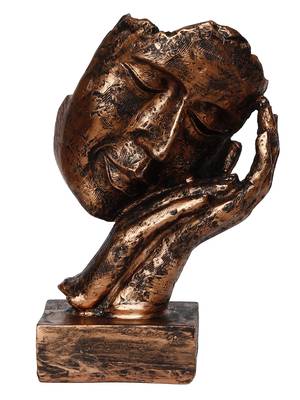 eCraftIndia Rustic Look Human Face Resting on Hands Handcrafted Polyresin Showpiece 3