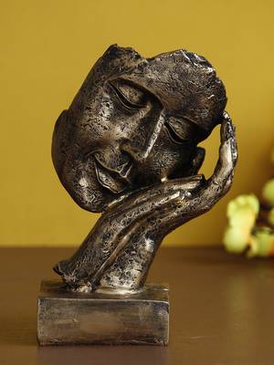 eCraftIndia Antique Look Human Face Resting on Hands Handcrafted Polyresin Showpiece 2