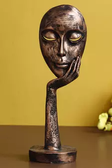 eCraftIndia Rustic Look Thinking Lady Face Handcrafted Polyresin Showpiece