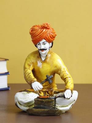 eCraftIndia 7 5 Inch Rajasthani Men Working with Hammer Handcrafted DECORative Polyresin Showpiece 1
