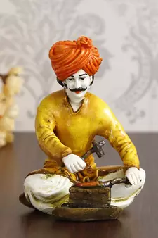 eCraftIndia 7 5 Inch Rajasthani Men Working with Hammer Handcrafted DECORative Polyresin Showpiece