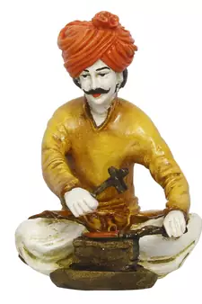 eCraftIndia 7 5 Inch Rajasthani Men Working with Hammer Handcrafted DECORative Polyresin Showpiece
