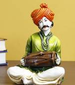 eCraftIndia 7 5 Inch Rajasthani Men Musician Playing Dholak Handcrafted DECORative Polyresin Showpiece