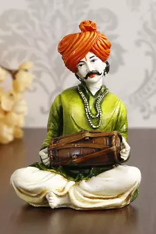 eCraftIndia 7 5 Inch Rajasthani Men Musician Playing Dholak Handcrafted DECORative Polyresin Showpiece