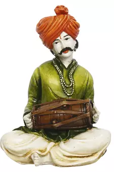 eCraftIndia 7 5 Inch Rajasthani Men Musician Playing Dholak Handcrafted DECORative Polyresin Showpiece