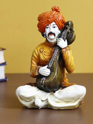 eCraftIndia 7 5 Inch Rajasthani Men Musician Playing Sitar Handcrafted DECORative Polyresin Showpiece 1