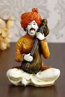eCraftIndia 7 5 Inch Rajasthani Men Musician Playing Sitar Handcrafted DECORative Polyresin Showpiece