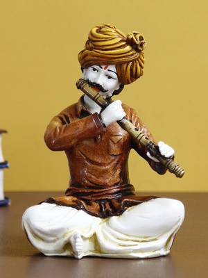 eCraftIndia 7 5 Inch Rajasthani Men Musician Playing Flute Handcrafted DECORative Polyresin Showpiece 1