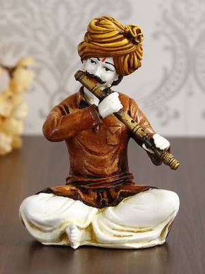 eCraftIndia 7 5 Inch Rajasthani Men Musician Playing Flute Handcrafted DECORative Polyresin Showpiece 2