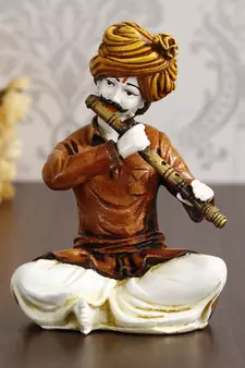 eCraftIndia 7 5 Inch Rajasthani Men Musician Playing Flute Handcrafted DECORative Polyresin Showpiece