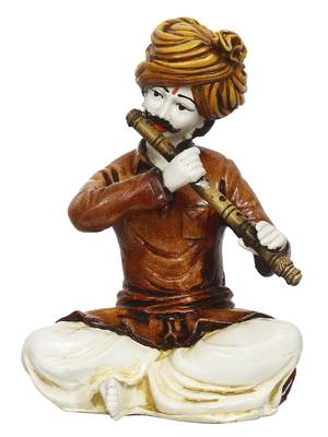 eCraftIndia 7 5 Inch Rajasthani Men Musician Playing Flute Handcrafted DECORative Polyresin Showpiece 3