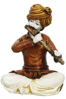 eCraftIndia 7 5 Inch Rajasthani Men Musician Playing Flute Handcrafted DECORative Polyresin Showpiece