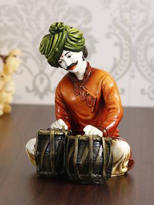 eCraftIndia 7 5 Inch Rajasthani Men Musician Playing Tabla Handcrafted DECORative Polyresin Showpiece 2