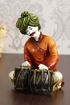 eCraftIndia 7 5 Inch Rajasthani Men Musician Playing Tabla Handcrafted DECORative Polyresin Showpiece