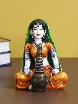 eCraftIndia 6 7 Inch Rajasthani Lady Preparing Makkhan Handcrafted DECORative Polyresin Showpiece 1