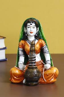 eCraftIndia 6 7 Inch Rajasthani Lady Preparing Makkhan Handcrafted DECORative Polyresin Showpiece