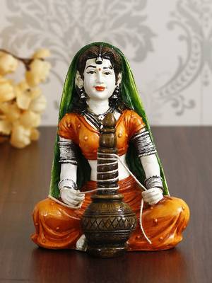 eCraftIndia 6 7 Inch Rajasthani Lady Preparing Makkhan Handcrafted DECORative Polyresin Showpiece 2