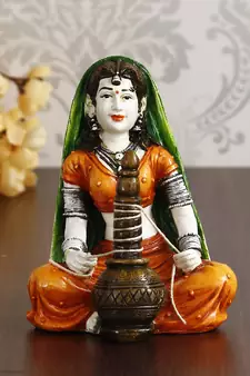 eCraftIndia 6 7 Inch Rajasthani Lady Preparing Makkhan Handcrafted DECORative Polyresin Showpiece