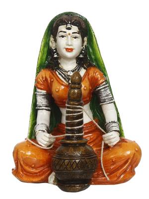 eCraftIndia 6 7 Inch Rajasthani Lady Preparing Makkhan Handcrafted DECORative Polyresin Showpiece 3