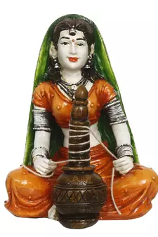 eCraftIndia 6 7 Inch Rajasthani Lady Preparing Makkhan Handcrafted DECORative Polyresin Showpiece