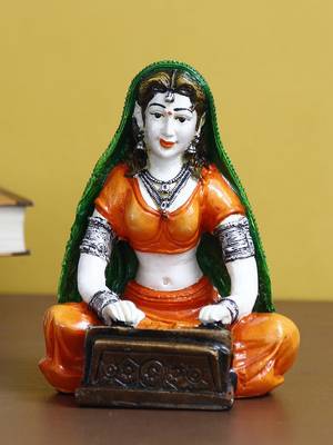 eCraftIndia 7 Inch Rajasthani Lady Playing Harmonium Handcrafted DECORative Polyresin Showpiece 1