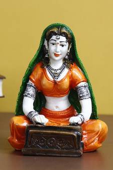 eCraftIndia 7 Inch Rajasthani Lady Playing Harmonium Handcrafted DECORative Polyresin Showpiece