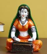 eCraftIndia 7 Inch Rajasthani Lady Playing Harmonium Handcrafted DECORative Polyresin Showpiece